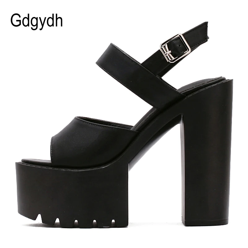 Gdgydh Black White Sandals Woman Extreme High Heels 2022 New Summer Ankle Strap Soft Leather Ladies Summer Shoes Platform Buckle