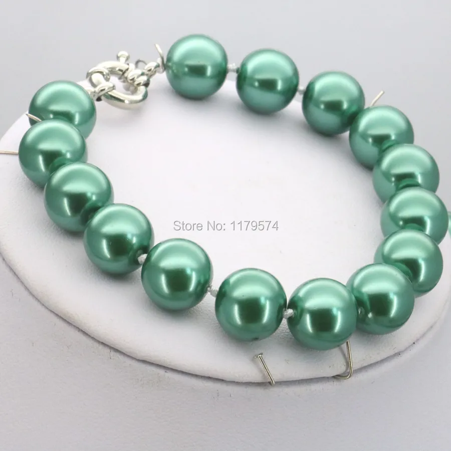 New Arrival Christmas Gifts Girls 12mm Green Round Shell Pearl Beads Necklace Bracelet Earrings Sets Jewelry Making Design Women