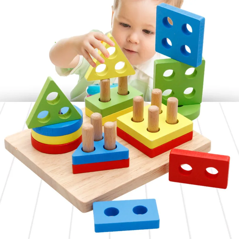 Shape Matching Jigsaw Puzzle Wooden Building Blocks Early Education Puzzle Toys Parent-child Interaction Game Best Gift for Baby