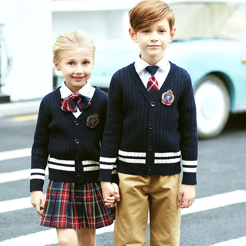 Dei nuovi bambini di Scuola Uniforme Inglese Vento Academy Del Collare di V Cardigan Per Bambini di Scuola Materna Uniforme Della Scuola Primaria Vestiti D-0562