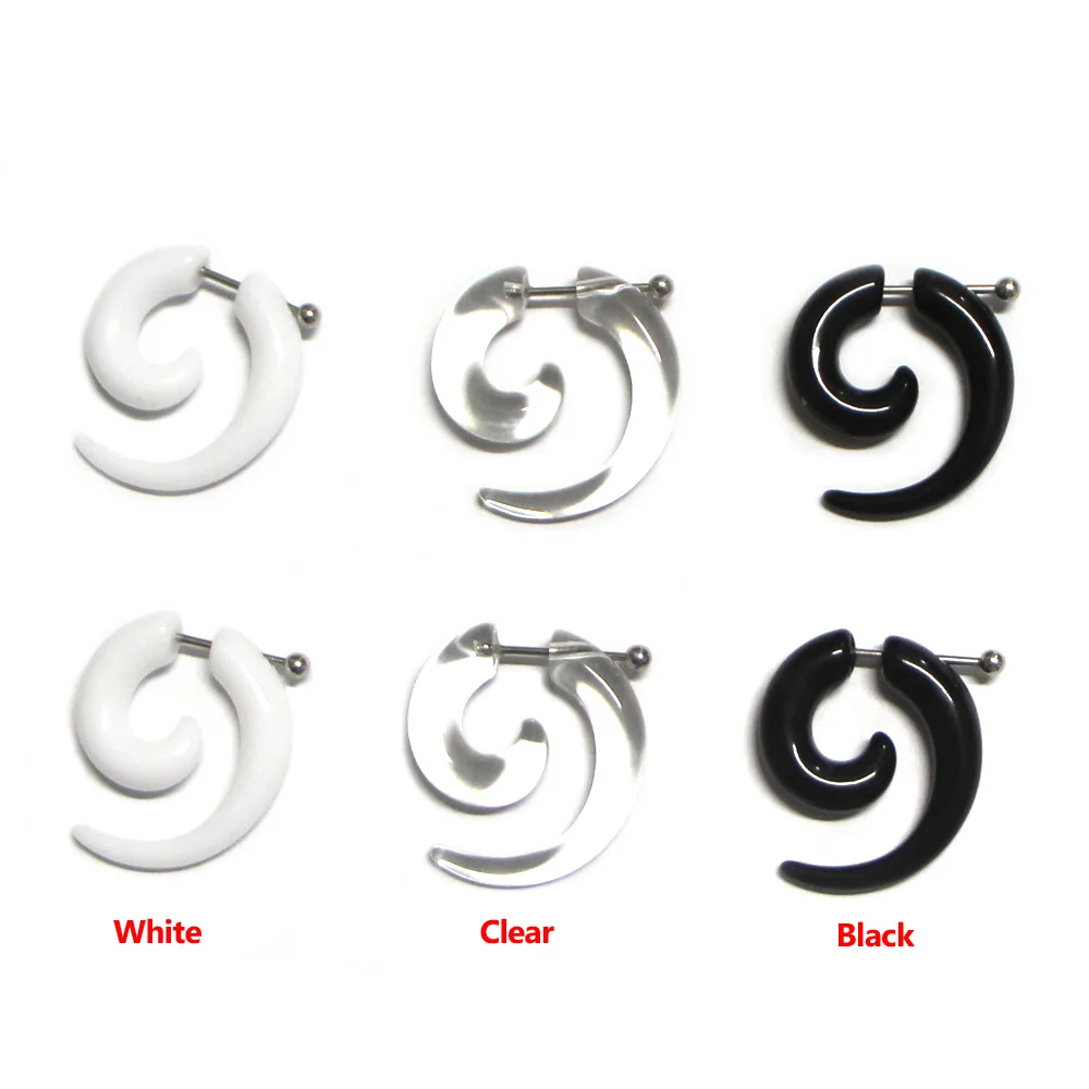 2 sztuki Męskie Damskie Modne Nowe Sztuczne Spiralne Rozszerzacze do Uszu Ślimakowe Czarne 3/4/5/6/8 mm Biżuteria do Ciała Kolczyki do Uszu