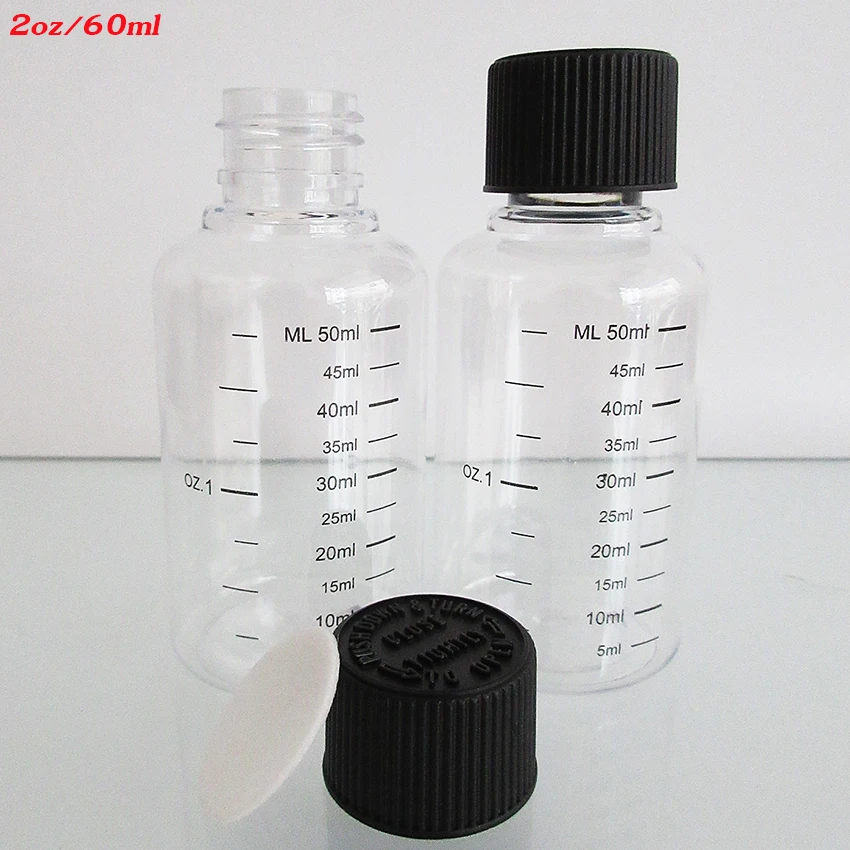 100pcs 60ml Plastic Empty Bottle,Liquid Bottle with Printing Scale Line,Mini PET Bottle with Childproof cap for E liquidSmoking