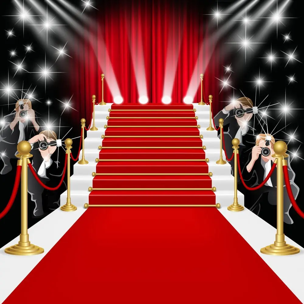 Capisco Photography Backdrop Tees Dazzling Red Carpet Fashion Fantasy Shiny Stars Background Props Photocall Photobooth Studio