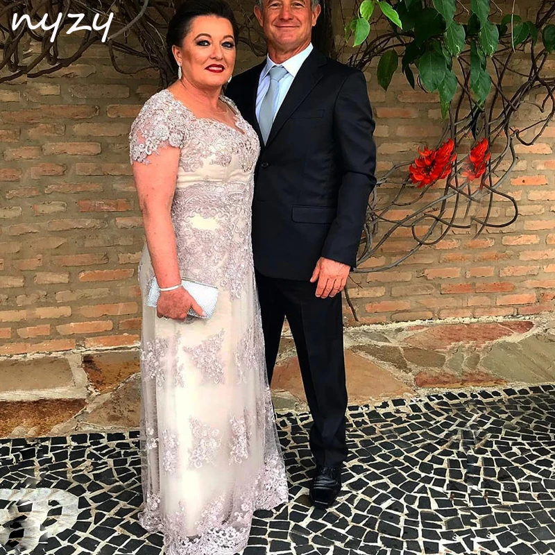 Nyzy m60 champanhe de manga curta mãe da noiva vestidos plus size noivo mãe rendas vestidos 2019 festa casamento noite