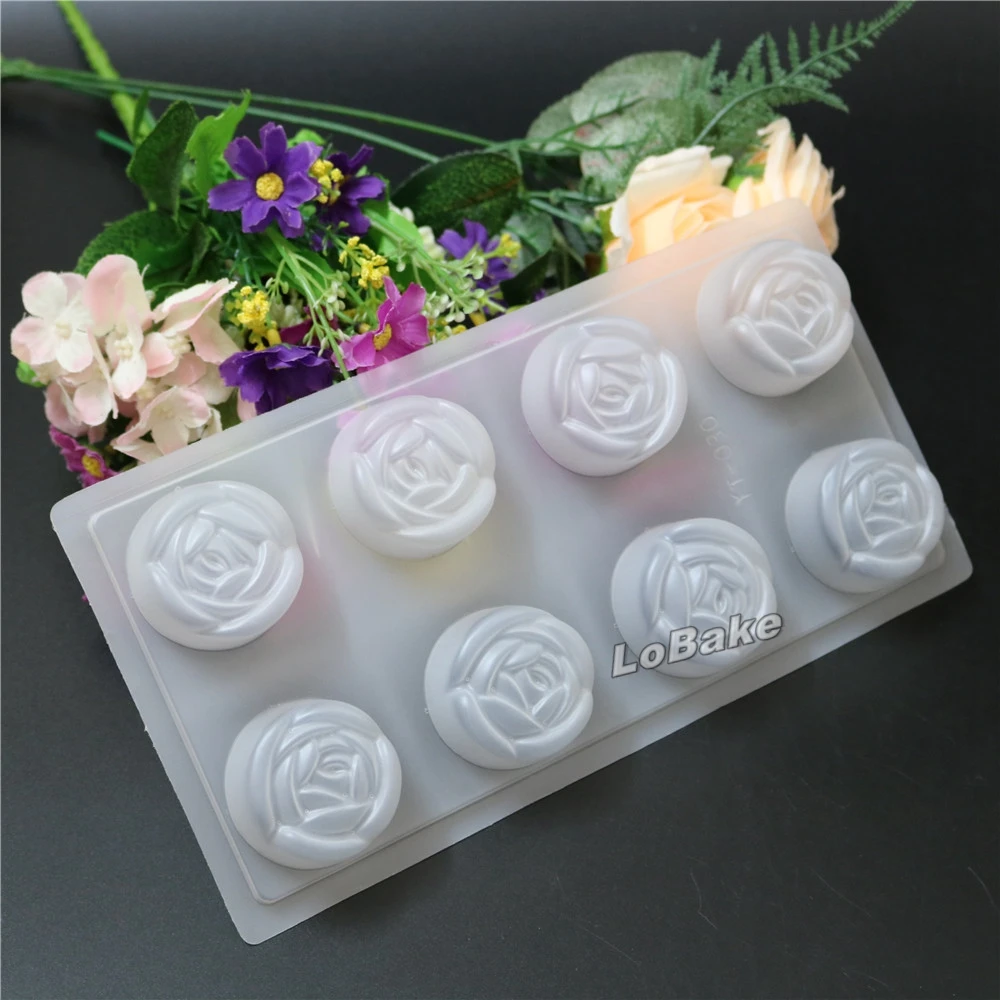 (5pcs/lot) High quality 8 cavities dia.4.5*2cm rose flower shape Semi-transparent PP mooncake pudding chocolate molds plastic