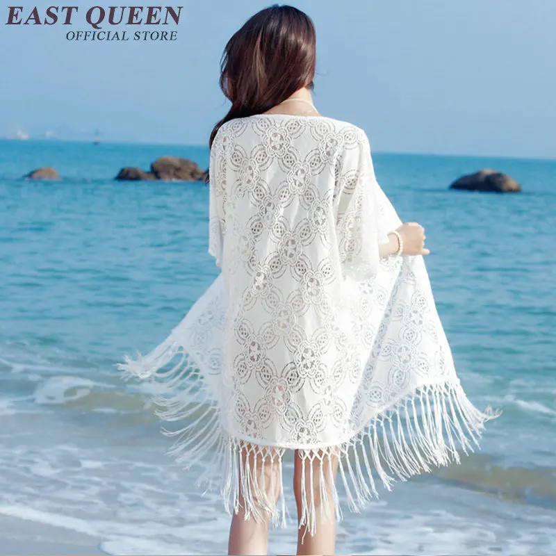 Putih crocheted cardigans rumbai pinggiran musim panas panjang cardigan berongga out lace cardigan pantai menutupi tunik NN0185 YQ