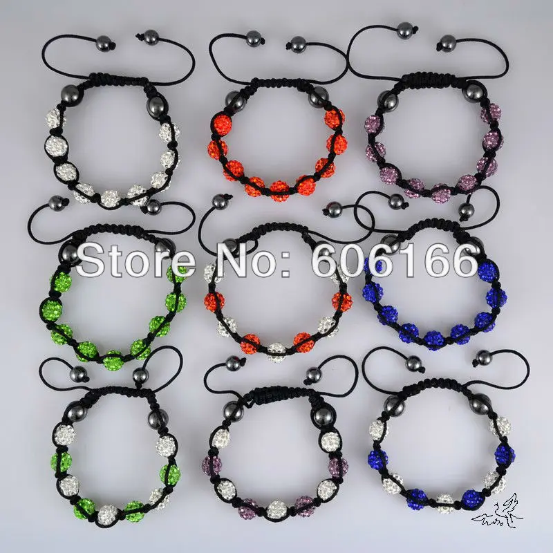 

Wholesale 9pc/lot Bracelets High Quality 9 Balls 10mm CZ Crystal Rhinestone Beads Fashion Jewelry