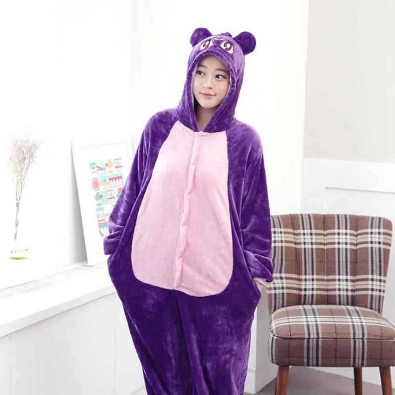 Adult Anime Kigurumi Purple Cat Onesie Unicorn Costume For Women Animal Party Onepieces Sleepwear Disguise Home Cloths Girl Boy