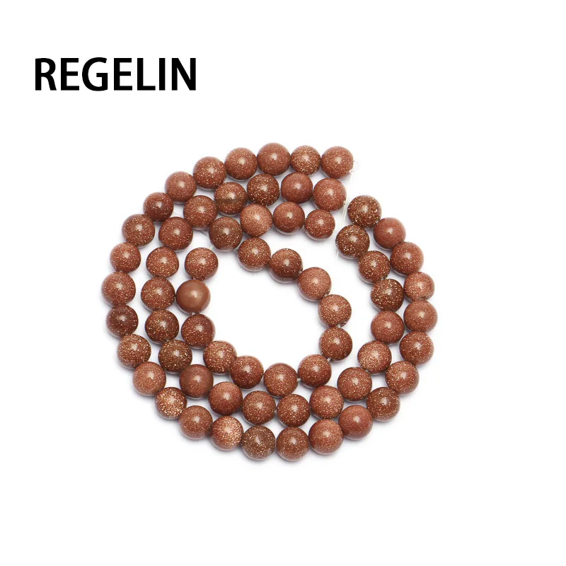 REGELIN Beads Wholesale 4mm 6mm 8mm 10mm 12mm 14mm Gold Color Quartz Green Aventurine Bead Loose Beads DIY Jewelry Findings