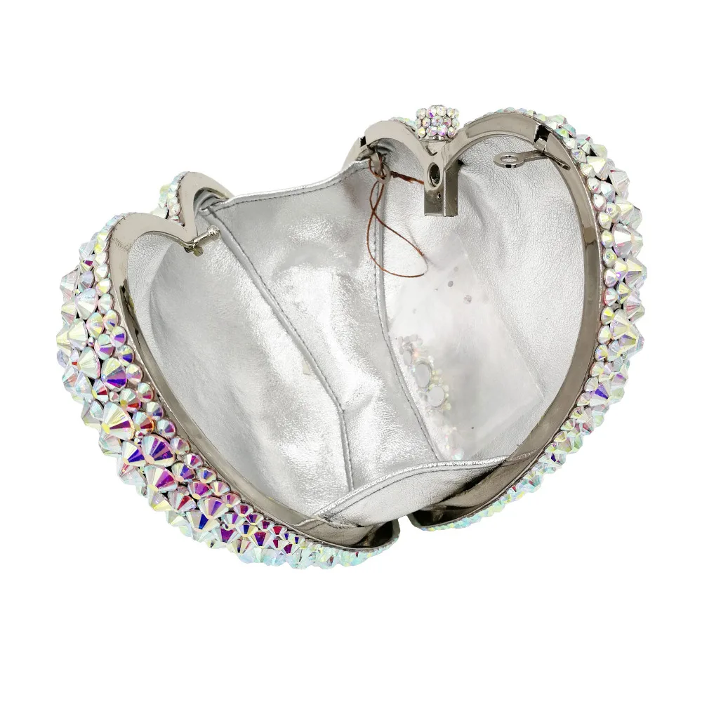 Designer Heart Shape AB silver Shine Luxury Clutch Bag Women business banquet Purse Mini Shoulder Bag Evening Bag SC614