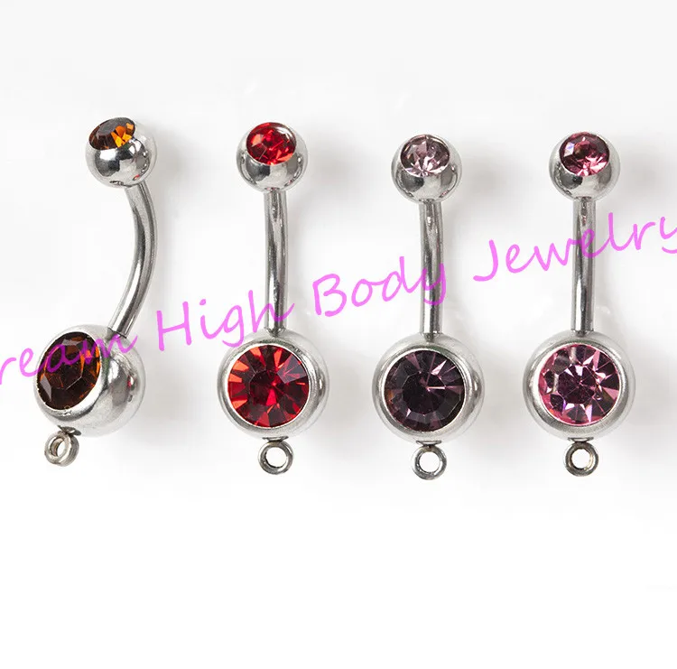 Imagem -03 - New Double Gem Belly Bar com o Anel Encantos Pingente Navel Banana 316l Aço Inoxidável Moda Body Piercing Jóias