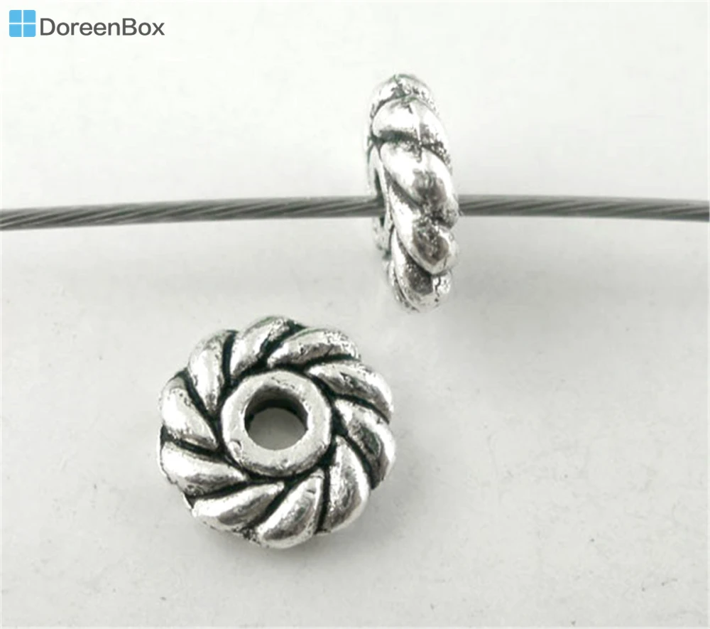 Doreen Box hot- 200 szt. Srebrny kolor Tiny Flower Spacers Beads Findings 6mm (B03790)