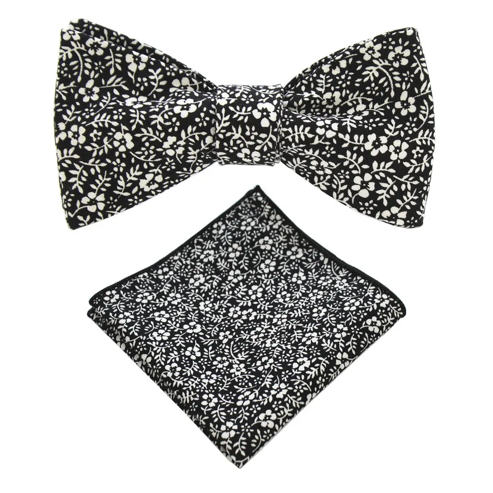 

RBOCOTT New 100%Cotton Self Tie Bow Ties and Handkerchief Set For Men Wedding Accessories Men's Floral Bowtie Pocket Squares Set