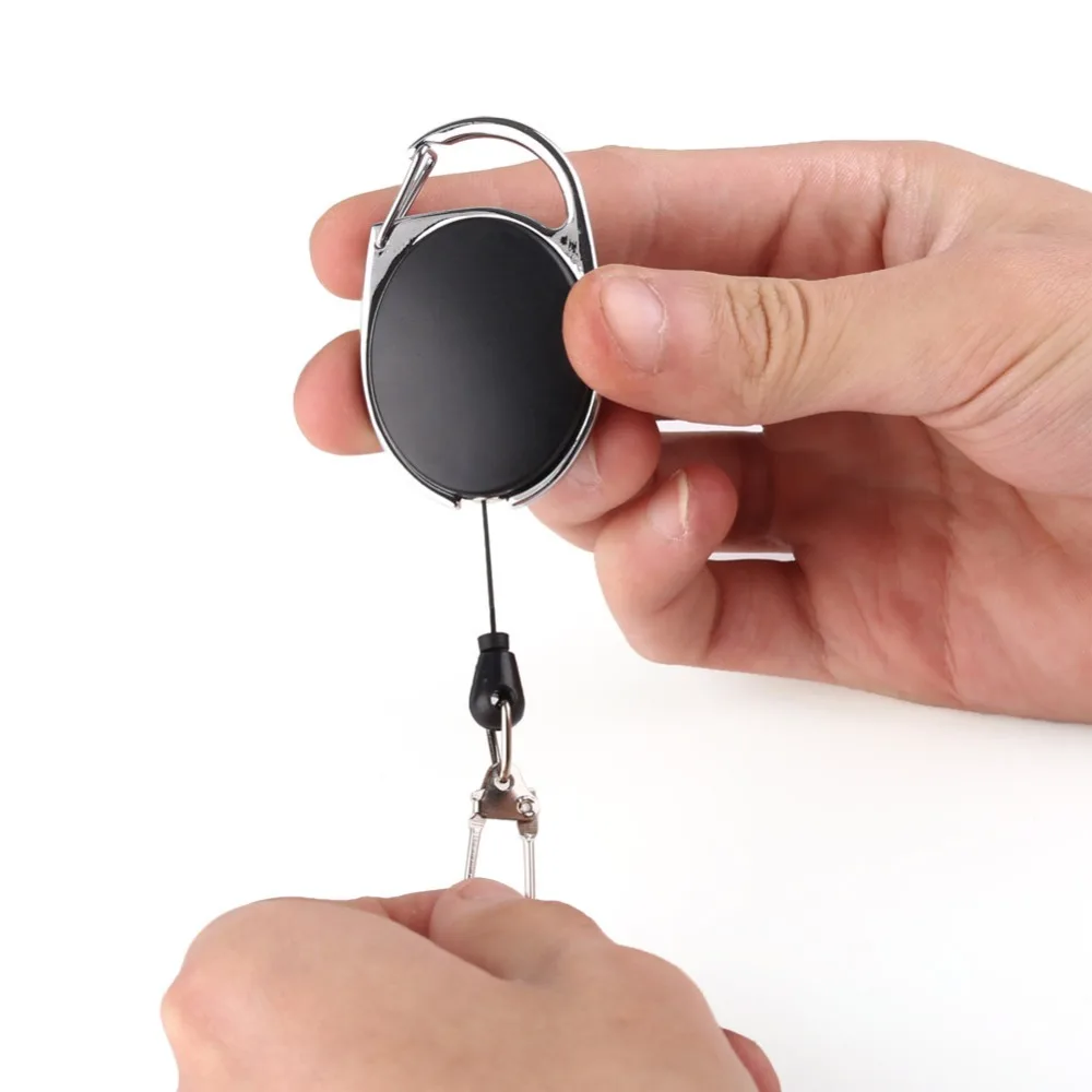 Carretel de chaveiro de liga de zinco, cordão de plástico abs para identificação com nome e cartão, retrátil, clipes de corrente, chaveiro