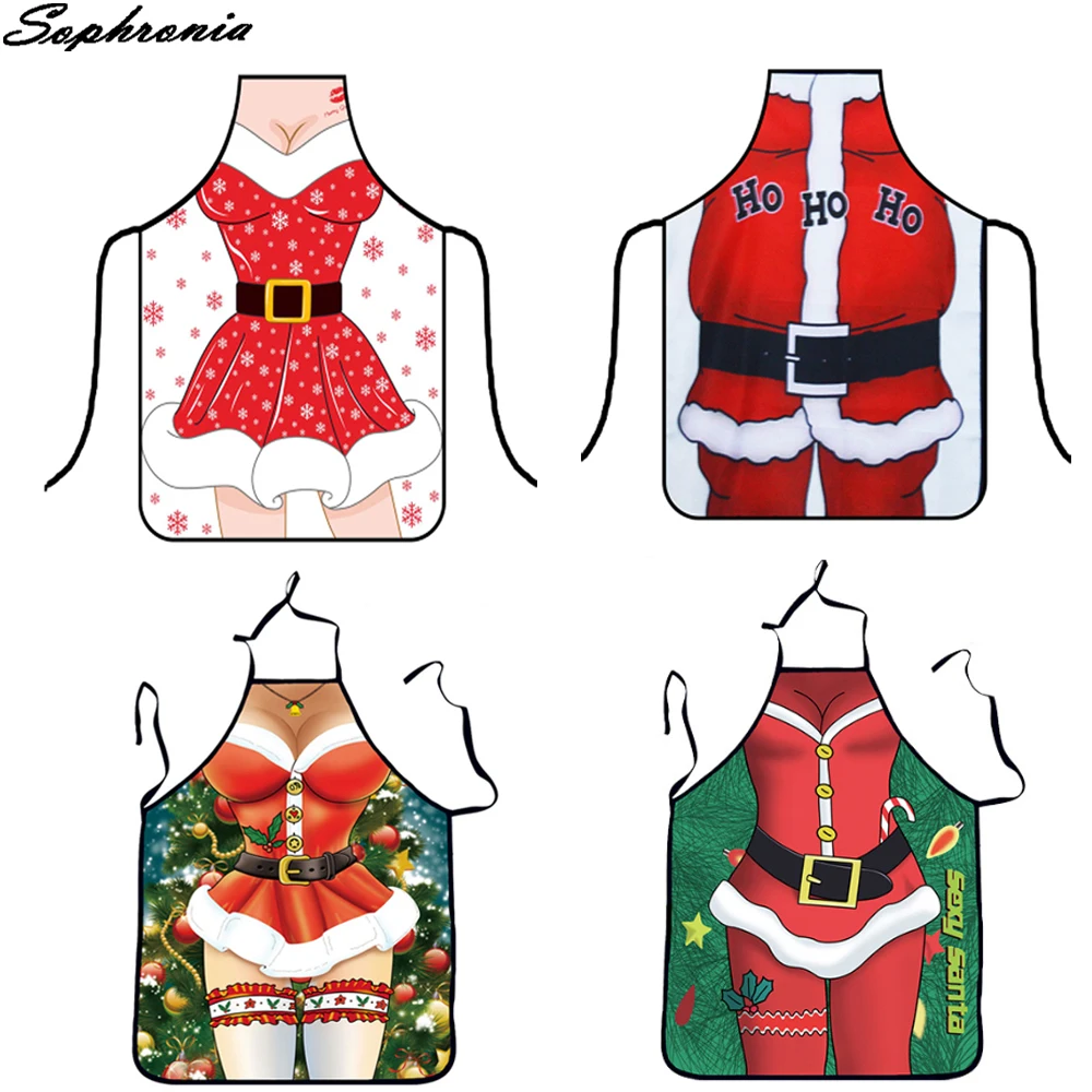 Christmas Xmas Apron Kitchen Funny Aprons Cooking Waist Aprons Waterproof Barbecue Dinner Chef Waiter Bib Party BBQ Clean CWQ009