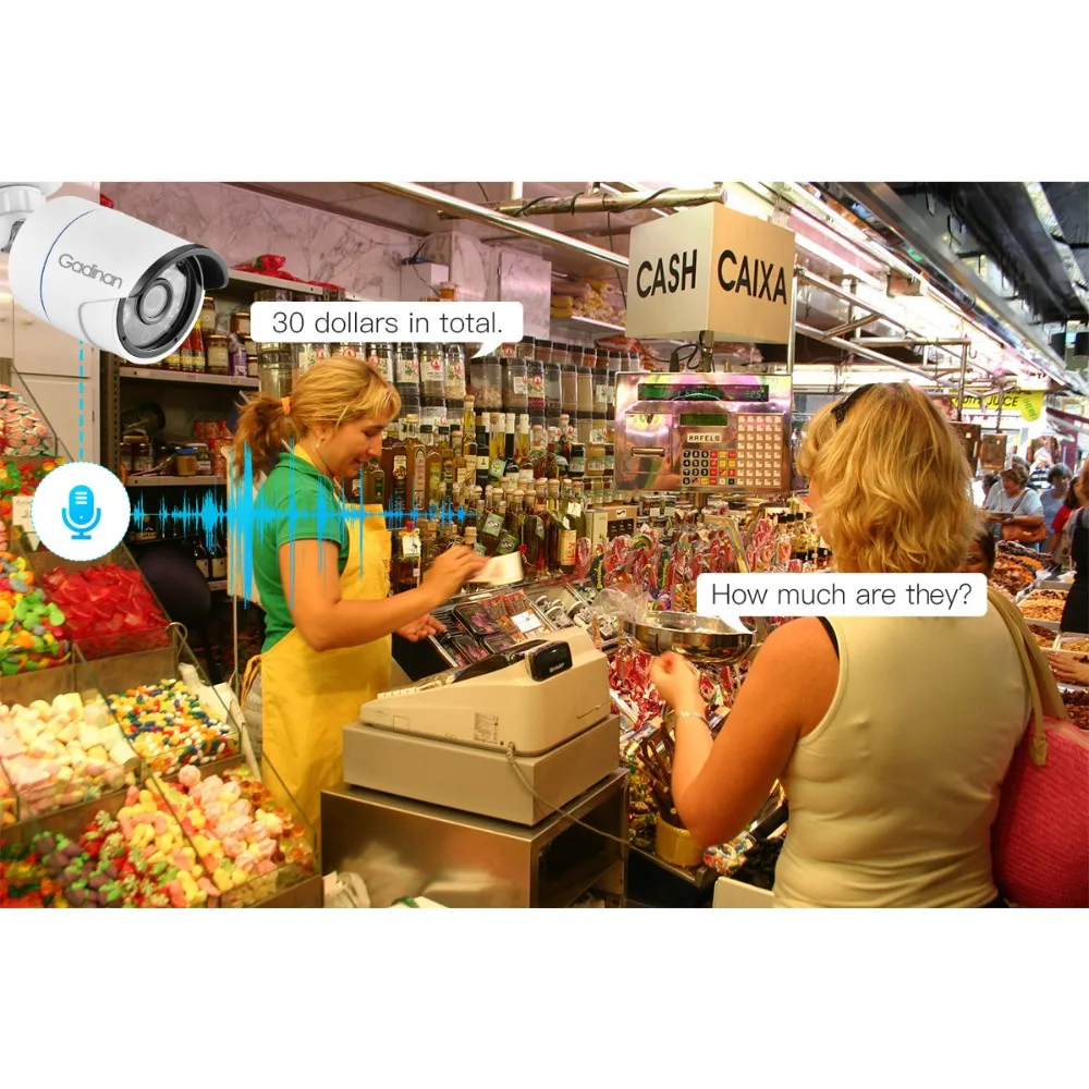 Gadinan-屋外弾丸監視カメラ,ヒューマノイド検出,p2p cctvセキュリティ,オーディオマイク,48v poe,5mp ipカメラ