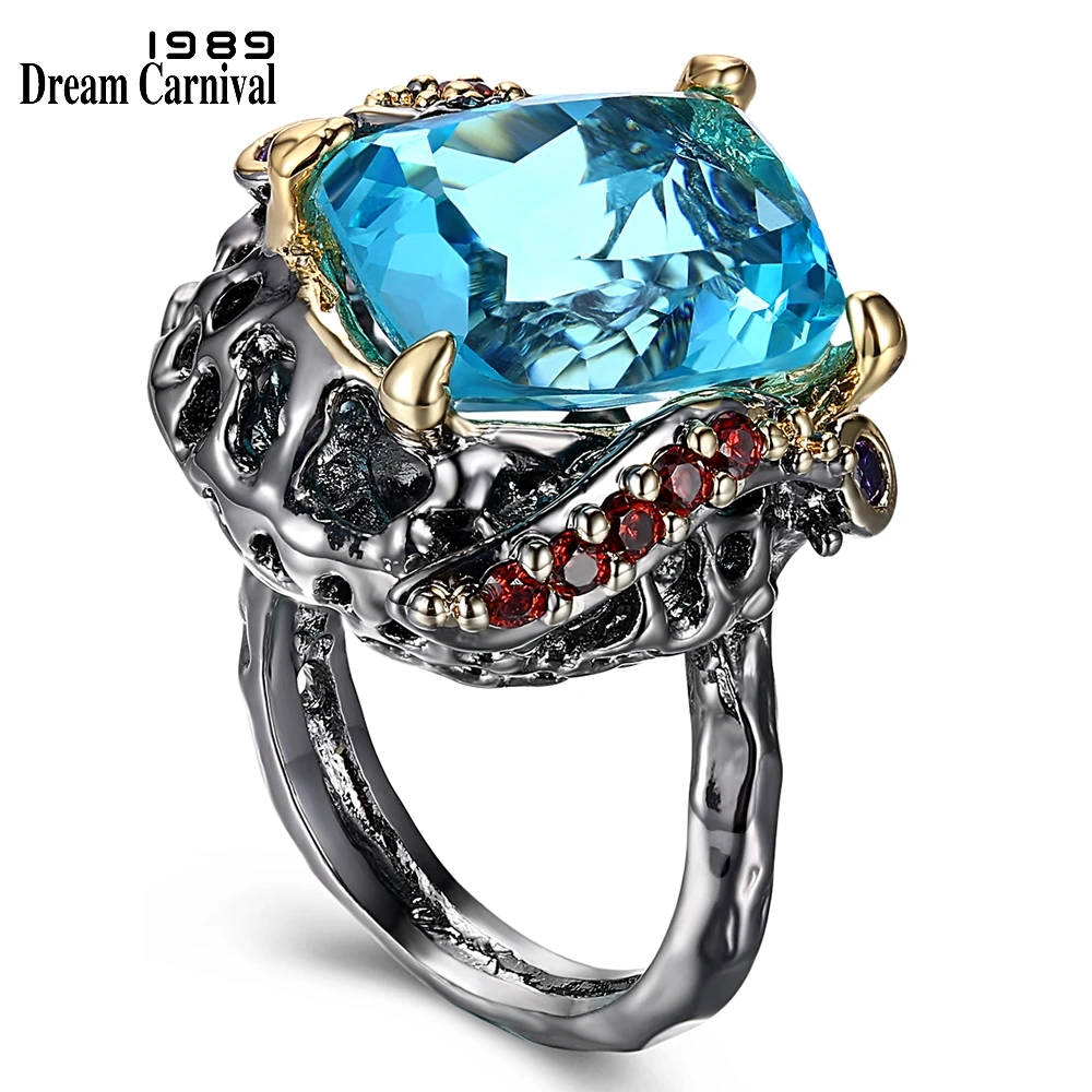 DreamCarnival 1989 Brand New Gothic Ring for Women Big Blue Square Sparkling Cut Cubic Zirconia Wedding Party Jewelries WA11550