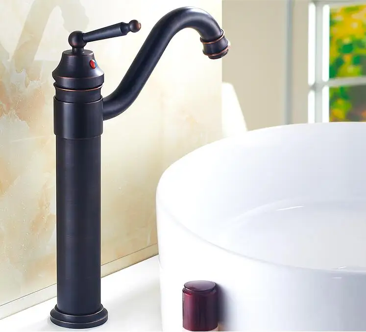 

Free shipping ORB finished Retro Bathroom Basin Sink Mixer Taps Deck Mounted Single Holder Swivel Spout Black basin Faucet