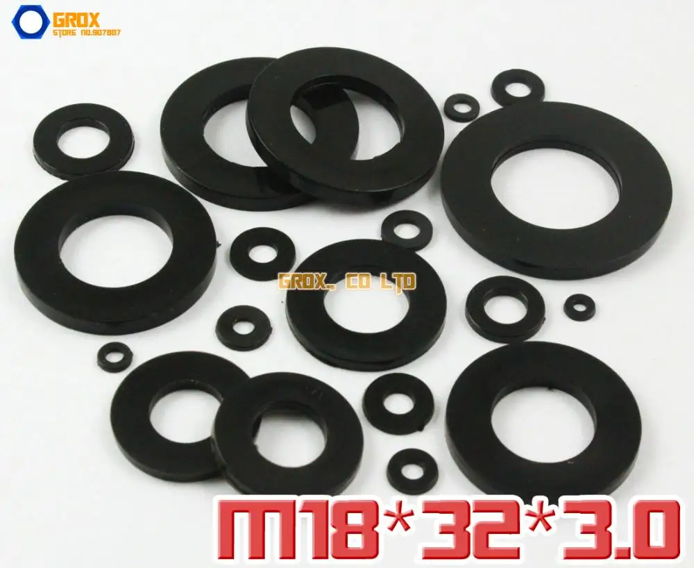 

50 Pieces M18 x 32 x 3.0mm Black Nylon Flat Washer Insulation Washer