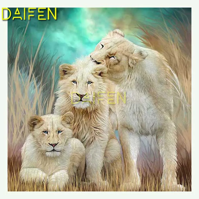 Full Round Diamond embroidery Cross stitch 5D DIY Diamond painting Full Square Diamond mosaic suck three white lion family Grass