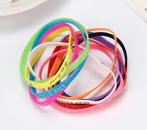 Hot Selling 60pcs 5mm Fluorescent color Silicone Bracelet Justin Bieber Belieber Wristbands