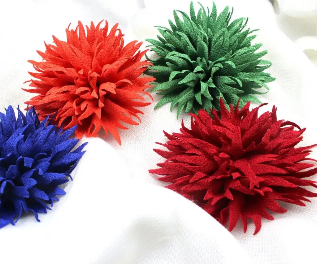 

40 pcs Unique fabric flower with lots of spiky, shiny petals spike hand made hair flowers no clips 3.5"