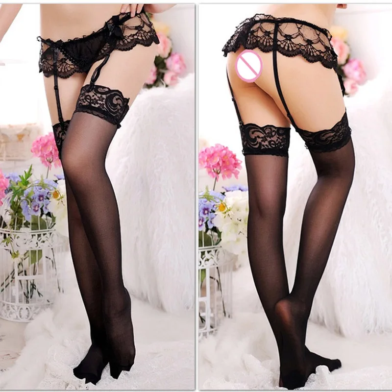 Underwear Sexy Womens Sheer Lace Top Thigh-Highs Stockings & Garter Belt Suspender Set Lace Sexy Lingerie