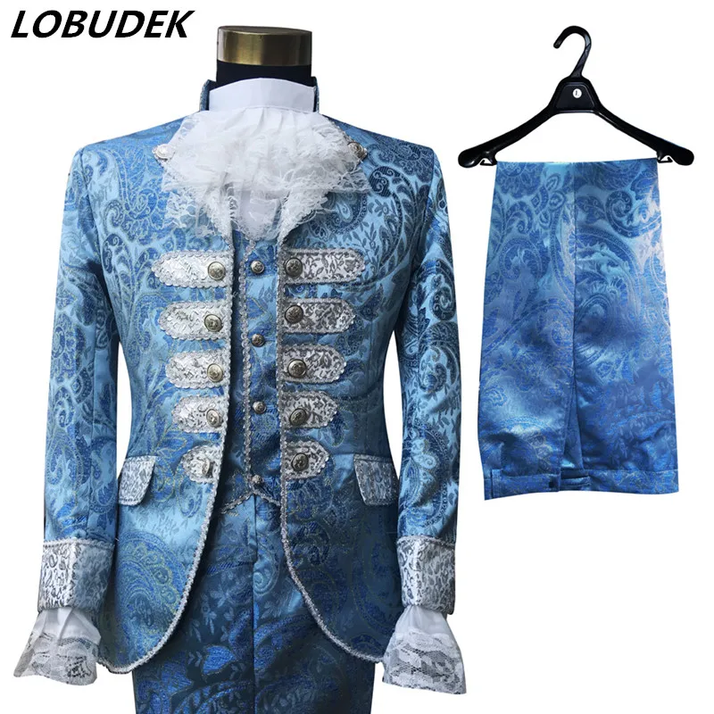 

Men's Blue Court Dress Occident Wedding Blazers Suit Stage Singer Chorus Performance Clothes Host Studio Shooting Stage Outfits