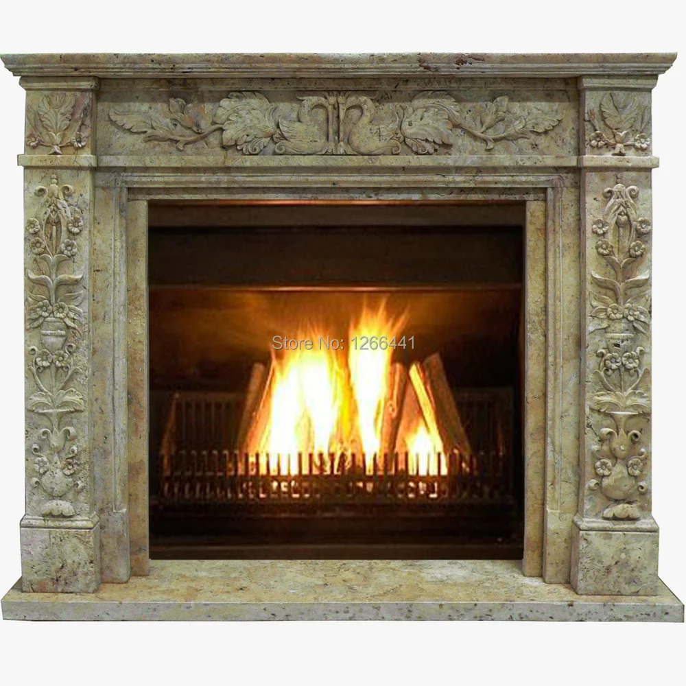 Carved Stone Fireplace Mantel Surround European Style Custom Made Antique Finish Marble Travertine Furniture