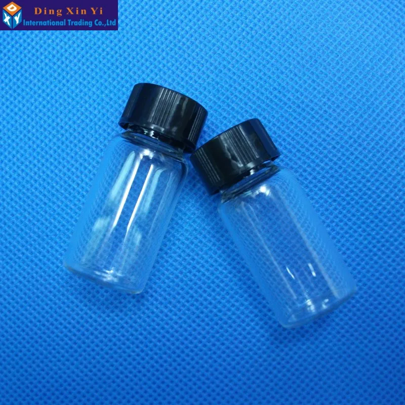 5ML 10pcs/lot Mini glass Vials glass sample bottles Transparent Glass Bottle With Black Screw Cap