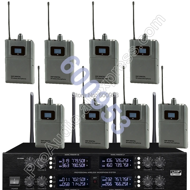 MICWL Wireless Radio Digital Microphone System -8 Beltpack 8 Lavalier Sets for Stage karaoke performance etc.