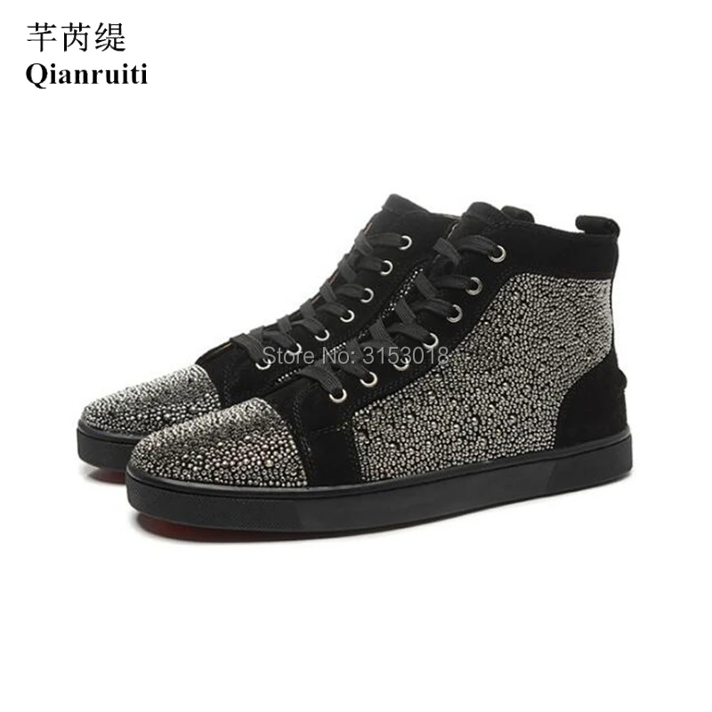 Men Sneakers Vulcanized Shoes Fashion Trending Luxury decoration High Top Rhinestone Men Flat Rubber Shoes