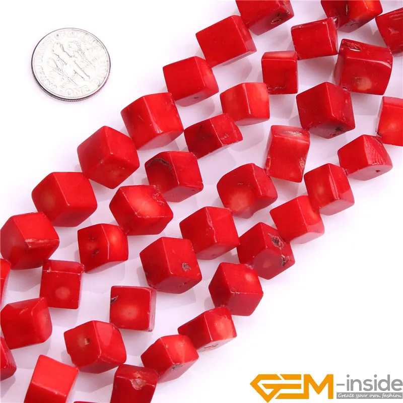 Cubic Red Coral Beads For Jewelry Making Strand 15\