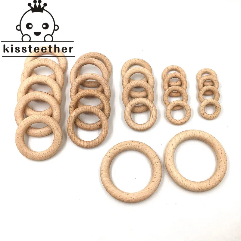 25-68mm alam Beech cincin kayu Teether bayi manik-manik kayu bayi produk perawatan gigi DIY s kalung