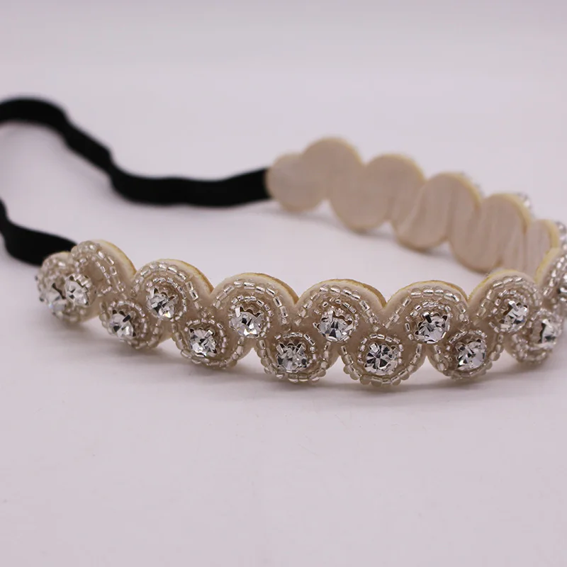 Wedding Bridal Vintage Rhinestone Braided Headband Pearl flower Elastic Hair Band For Women & Girls Hair Accessories