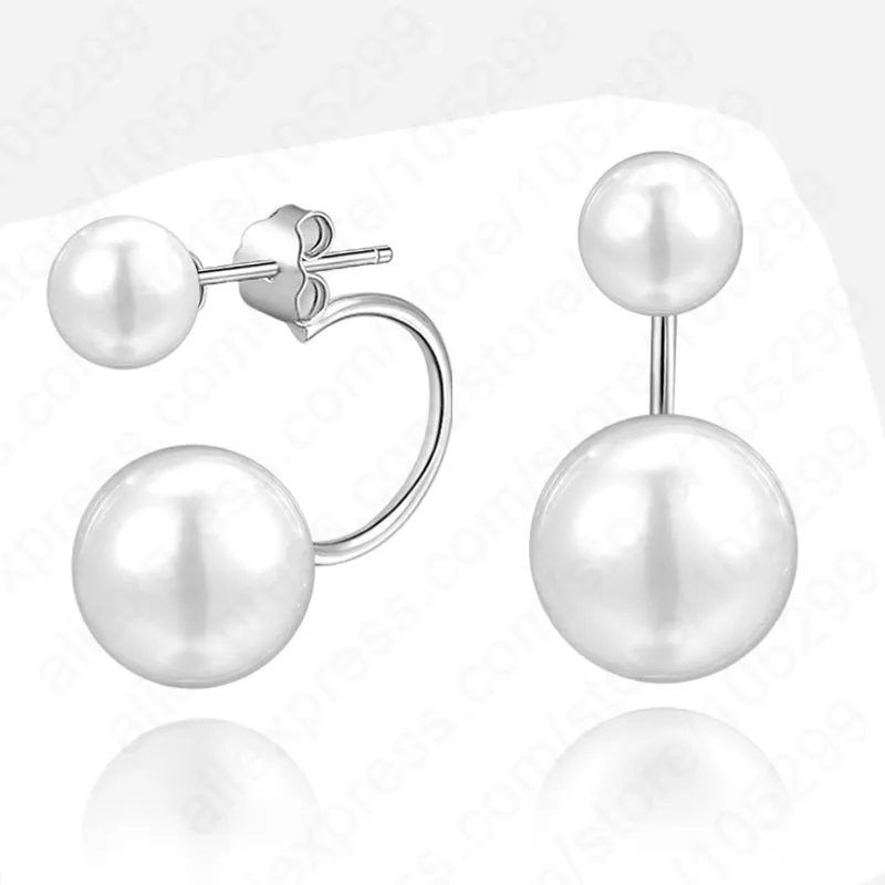 New Arrival Pure 925 Sterling Silver SilverDouble Natural Round Pearl Beads Stud Earrings For Woman Wedding Fine Jewelry Gift