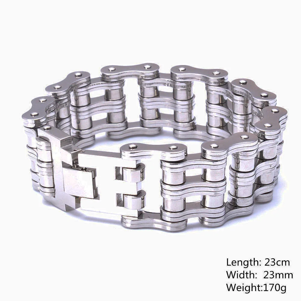 23mm Punk Cool Stainless Steel Bracelet Men Double Biker Bicycle Motorcycle Chain Men's Bracelets Mens Big Bracelets & Bangles