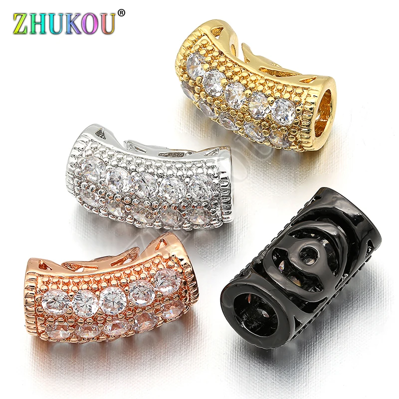 6*13mm Brass Cubic Zirconia Curved Tube Beads, Mixed Color, Hole: 3.5mm, Model: VZ162