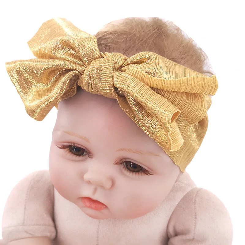 2019 Newborn Baby Boys Girls Silver Metallic Knot Bow Headbands Cute Kids childs Toddler Hair bands Accessories New Born Gifts