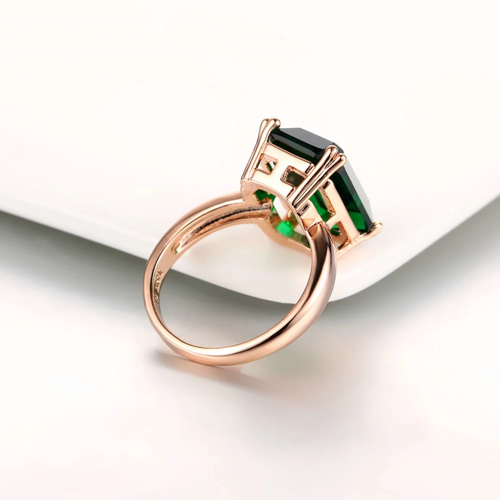 Double Fair Octagon Cut Green Crystal Ring Rose Gold Color Fashion Big Red Rhinestone Party Wedding Jewelry For Women DFR700