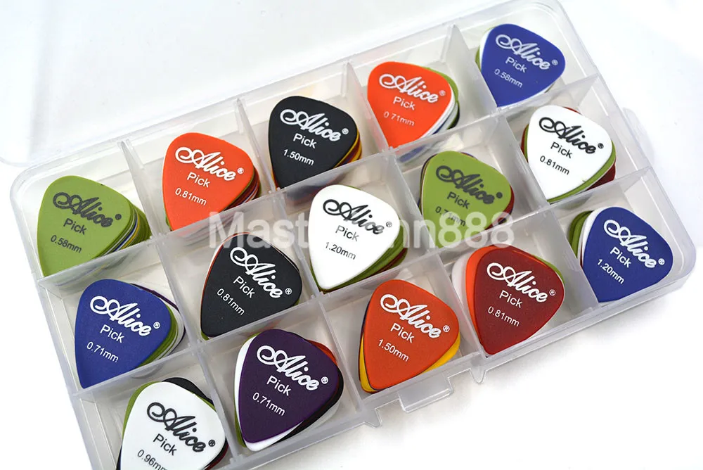 Lots of 100pcs Matte ABS Alice Electric/Acoustic Guitar Picks Plectrums 6 Thickness Assorted With Picks Box Case Free Shippng