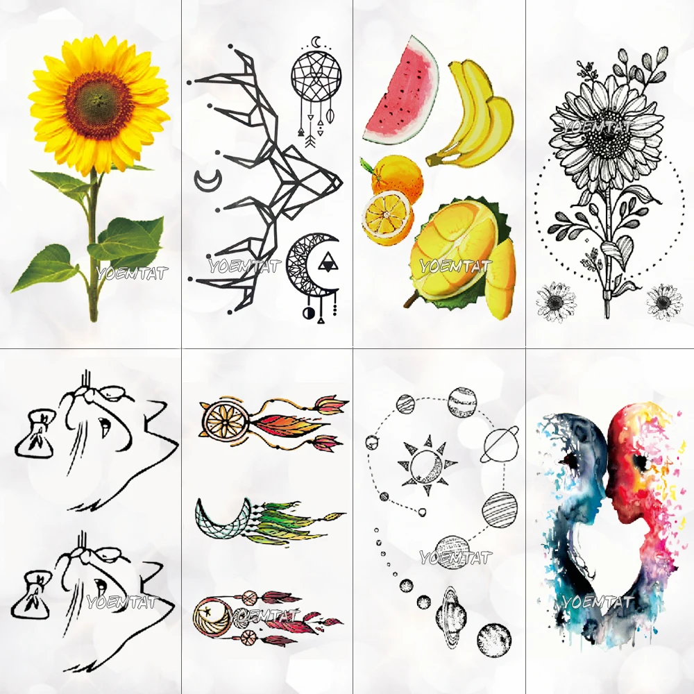 25 Pattern Children Cartoon Temporary Tattoo Stickers Fruit Flower Planet Watercolor Tattoo Kids Body Art Drawing Tatoo