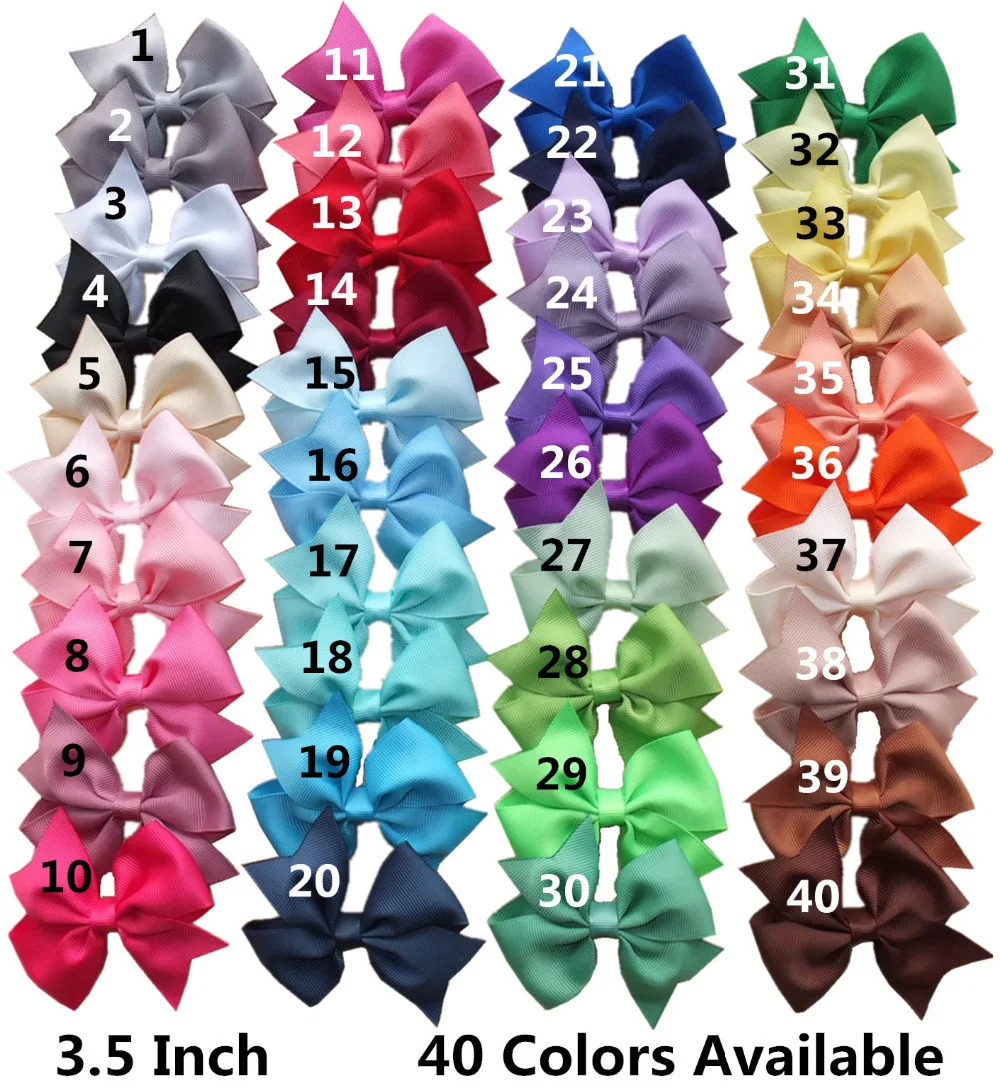 40 pcs 3.5 inches boutique hair bow Hair clips Kids Girls Hairgrips Grosgrain hair bow clips supply Wholesale HAIR ACCESSORIES