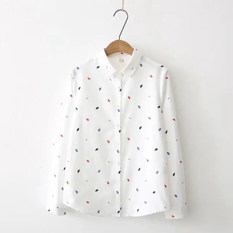 EYM Brand Printed Shirts Women 2021 Spring New Women Long Sleeve Blouse Good Quality Cotton Blouses White Tops Blusa Feminina