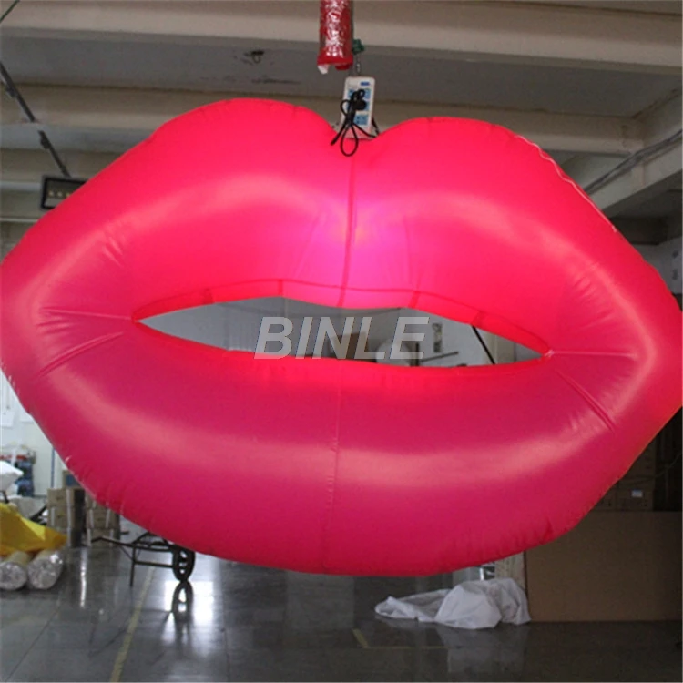 1.5mW sexy giant inflatable red lip balloon with led lights for Valentine's day wedding stage event decoration