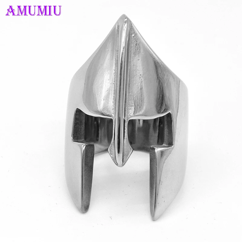 AMUMIU Titanium steel New Arrival Face Sparta Ring Men Stainless Steel Black Color Male jewelry Exquisite Men Biker R019