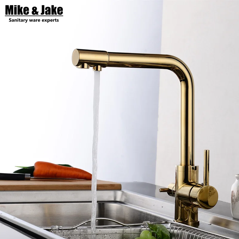 Golden color 3 way kitchen faucet pure water kitchen faucet 3 way function Kitchen mixer water filter mixer tap