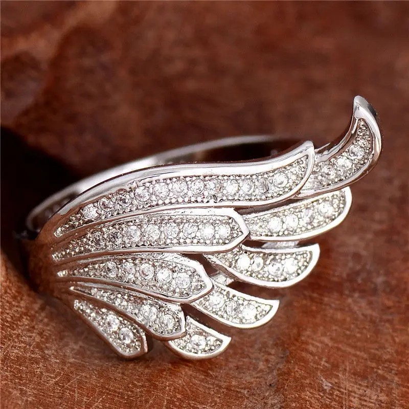

Angle Wing Rings wholesale Distribution luxury Engagement Rings cheap paved white AAA cz zircon jewelry new little girl ring