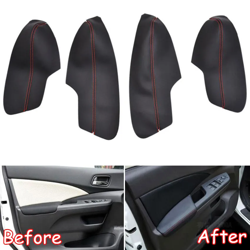 For Honda CRV CR-V 2017 Car Interior Door Handle Armrest PU Leather Cover Styling Overlay Decor Trim Styling Stickers 4Pcs/set