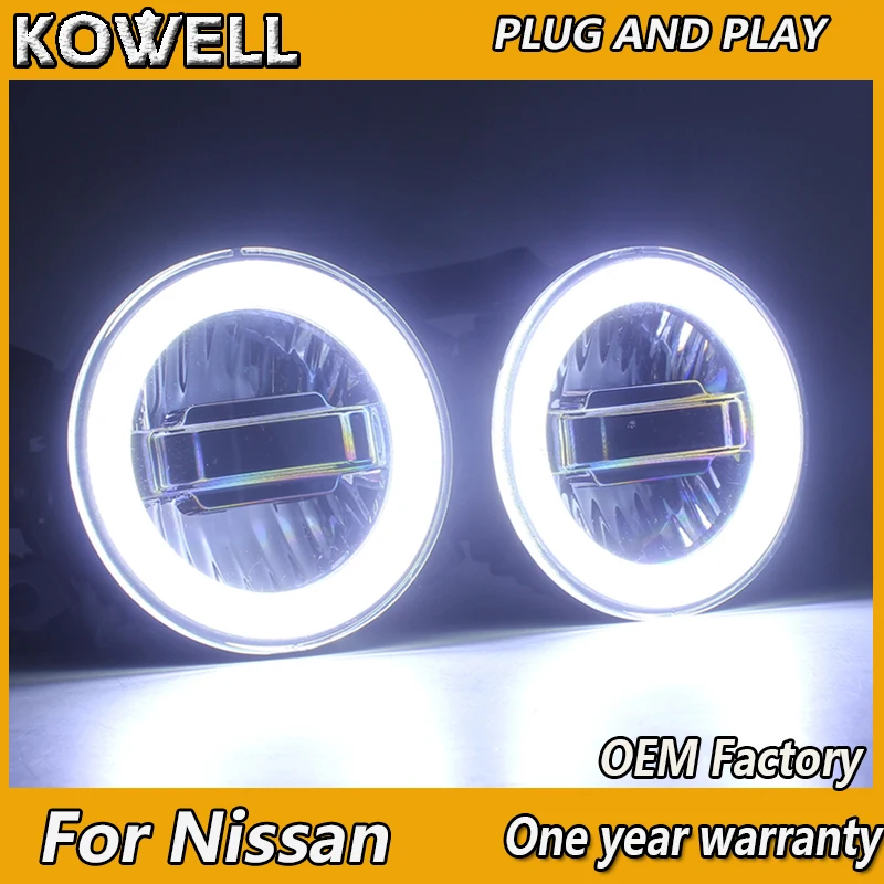 

KOWELL Car Styling for Nissan Tiida X-GFAR NV200 Sylphy X-TRAIL LED Fog Light Auto Angel Eye Fog Lamp LED DRL 3 function model